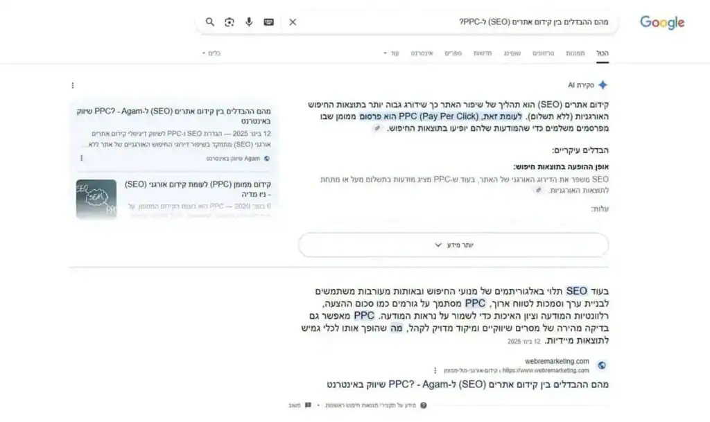 דוגמה להצגת תוצאות באמצעות - Overview ai