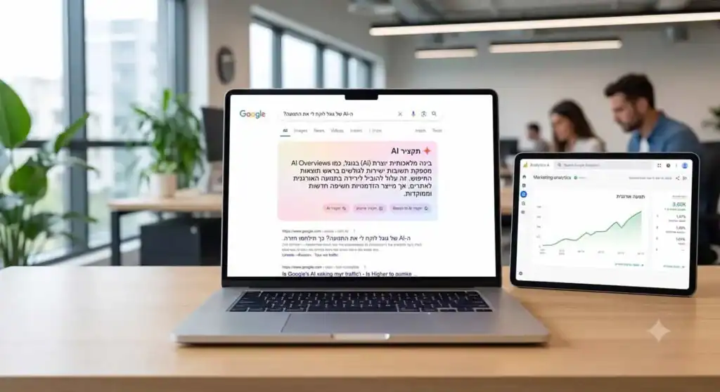 אופטימיזציה לתוצאות חיפוש AI Overviews וקידום אתרים בשיטת GEO - התמונה נוצרה באמצעות AI